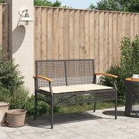 Panca da Giardino con Cuscino Nera in Polyrattan e Legno Acacia 366255