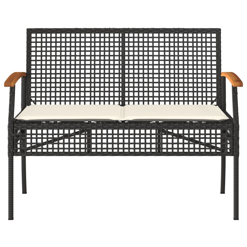 Panca da Giardino con Cuscino Nera in Polyrattan e Legno Acacia 366255