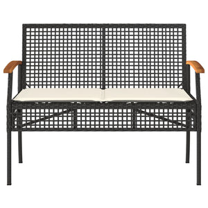 Panca da Giardino con Cuscino Nera in Polyrattan e Legno Acacia 366255