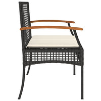 Panca da Giardino con Cuscino Nera in Polyrattan e Legno Acacia 366255