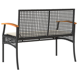 Panca da Giardino con Cuscino Nera in Polyrattan e Legno Acacia 366255