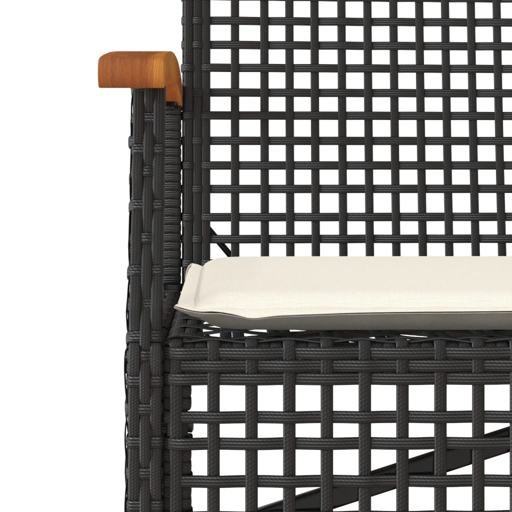 Panca da Giardino con Cuscino Nera in Polyrattan e Legno Acacia 366255