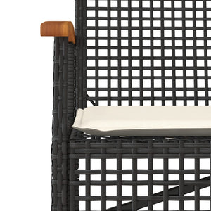 Panca da Giardino con Cuscino Nera in Polyrattan e Legno Acacia 366255