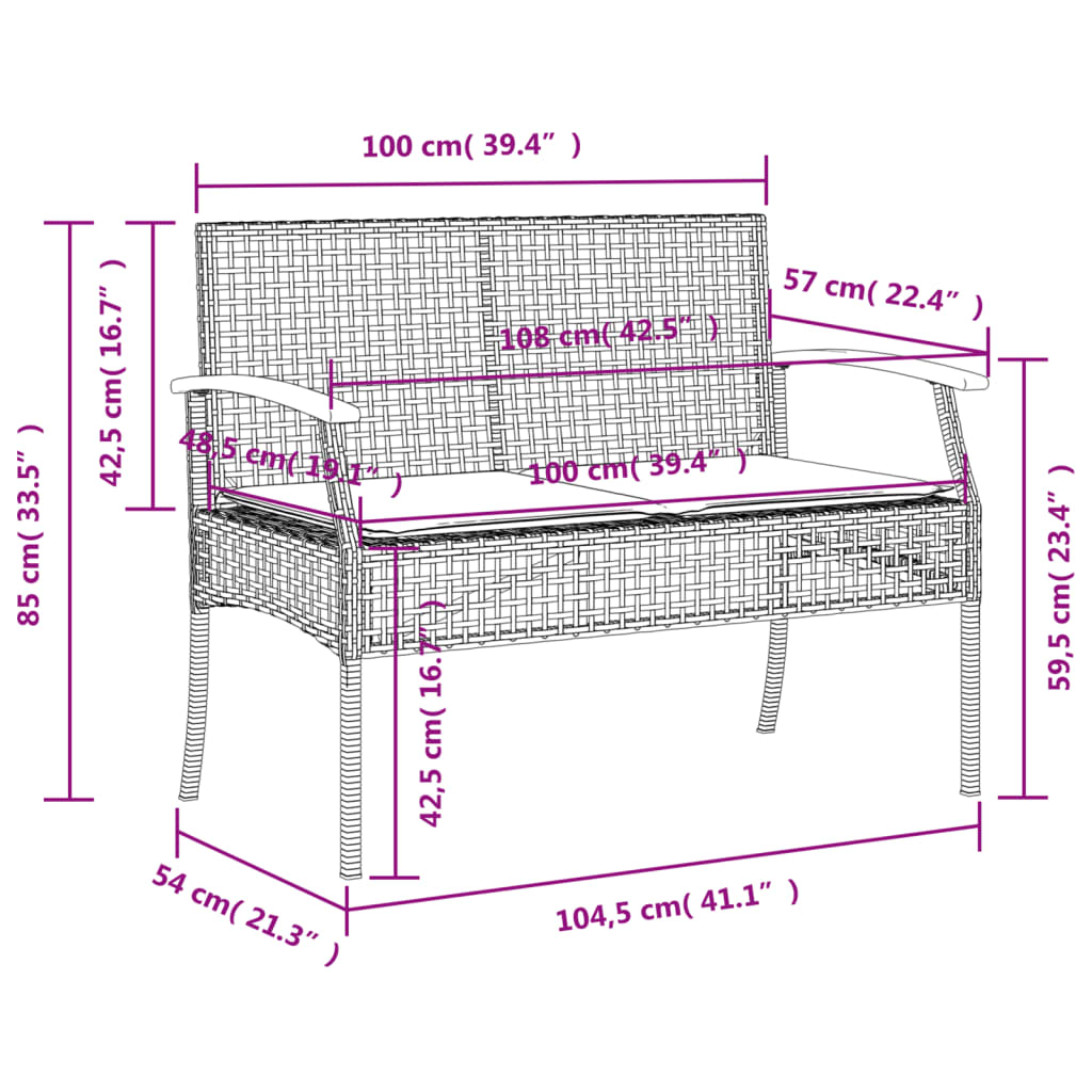 Panca da Giardino con Cuscino Nera in Polyrattan e Legno Acacia 366255