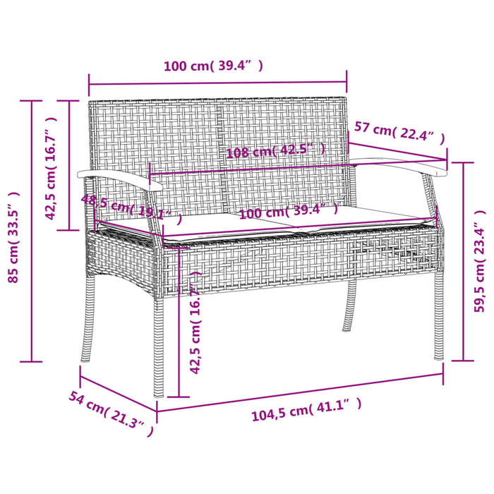 Panca da Giardino con Cuscino Nera in Polyrattan e Legno Acacia 366255