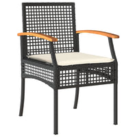 Set da Bistrò 3 pz con Cuscini Nero Polyrattan e Legno Acacia 366259