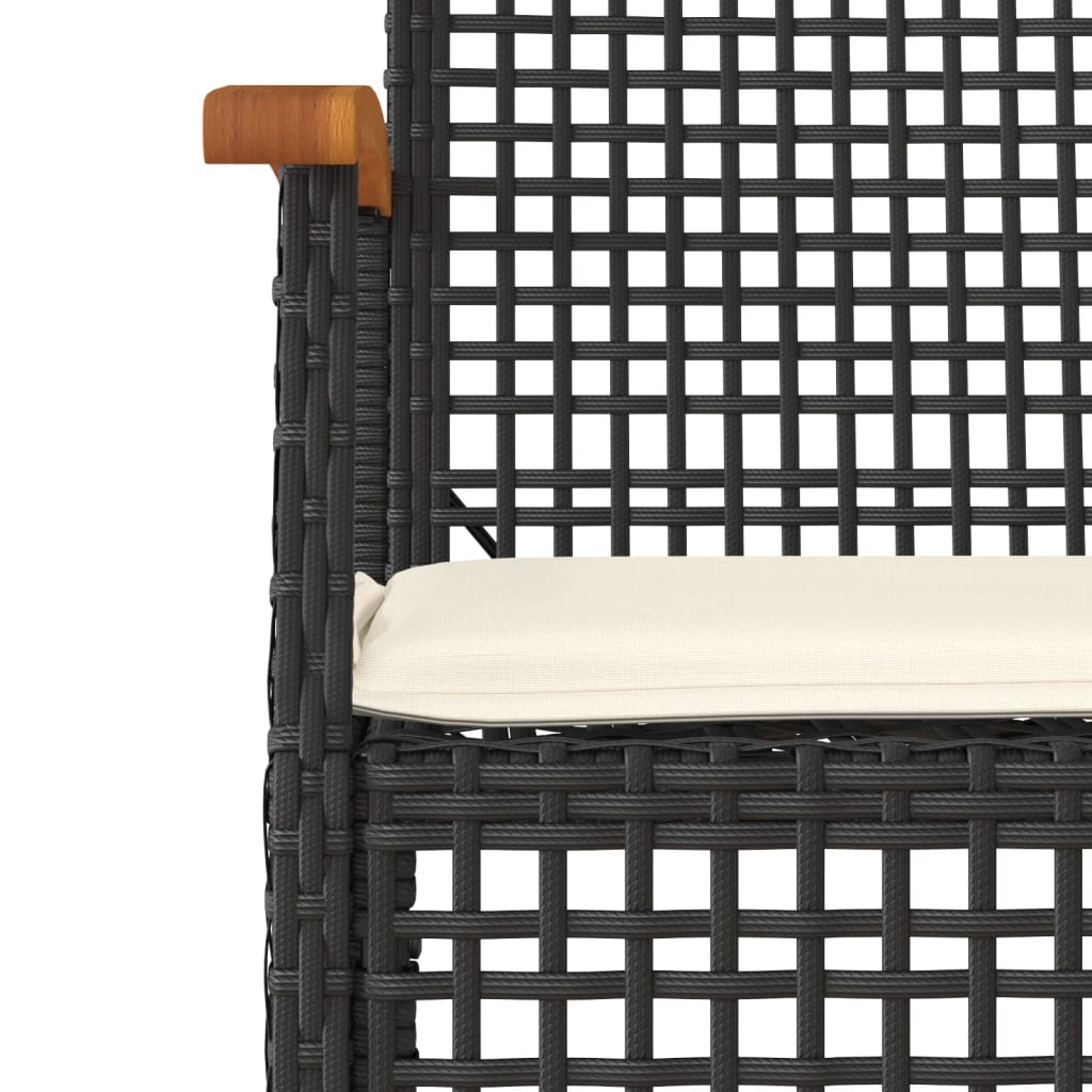 Set da Bistrò 3 pz con Cuscini Nero Polyrattan e Legno Acacia 366259