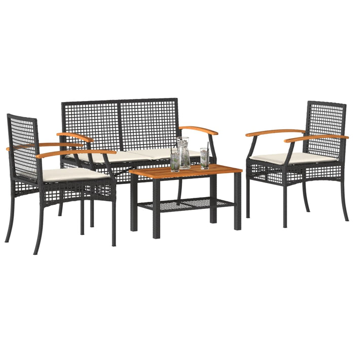 Set Divani da Giardino 4 pz con Cuscini Nero in Polyrattan 366266