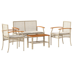 Set Divani da Giardino 4 pz con Cuscini in Polyrattan Beige 366268