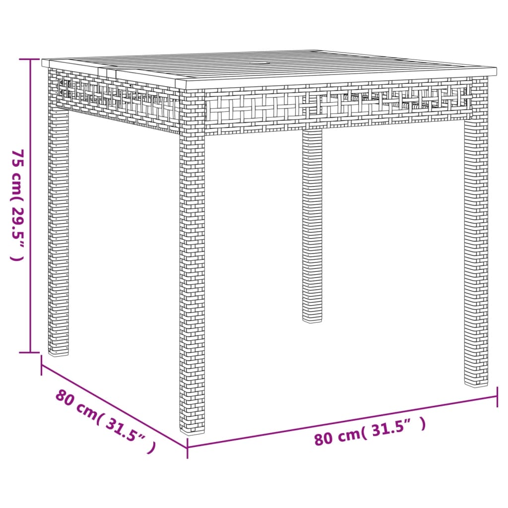 Tavolo da Giardino Beige 80x80x75 cm Polyrattan e Legno Acacia 366275