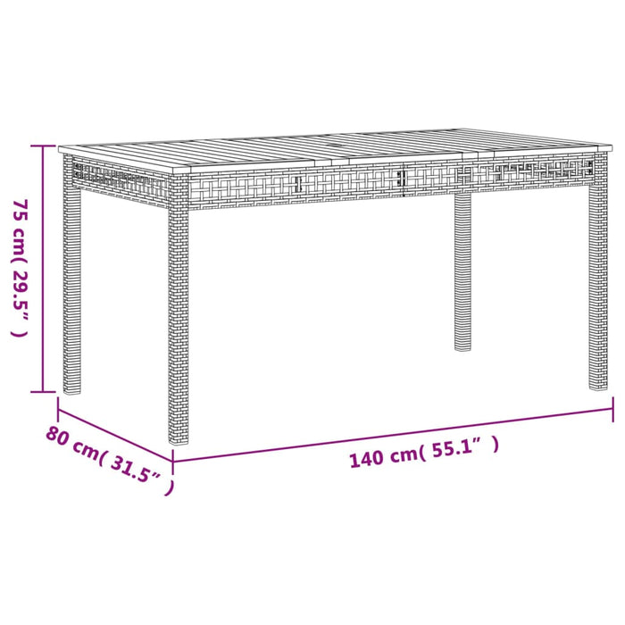 Tavolo da Giardino Grigio 140x80x75cm Polyrattan e Legno Acacia 366277