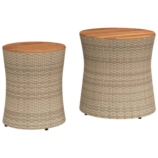 Tavolini da Giardino 2pz con Piano in Legno Beige in Polyrattan 366290