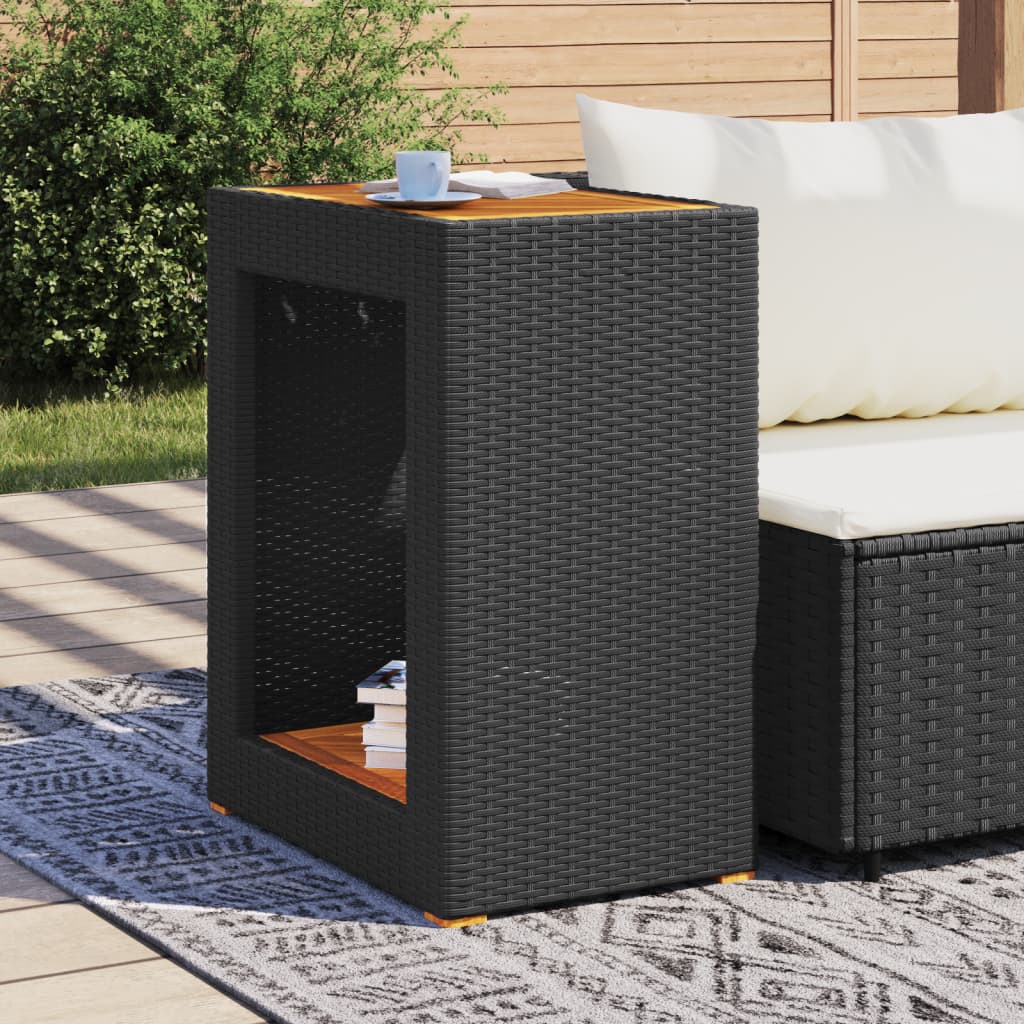 Tavolino da Giardino Piano Legno Nero 60x40x75 cm Polyrattan 366303