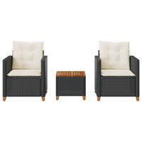 Set da Bistrò 3 pz con Cuscini Nero Polyrattan e Legno Acacia 366309