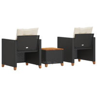 Set da Bistrò 3 pz con Cuscini Nero Polyrattan e Legno Acacia 366309