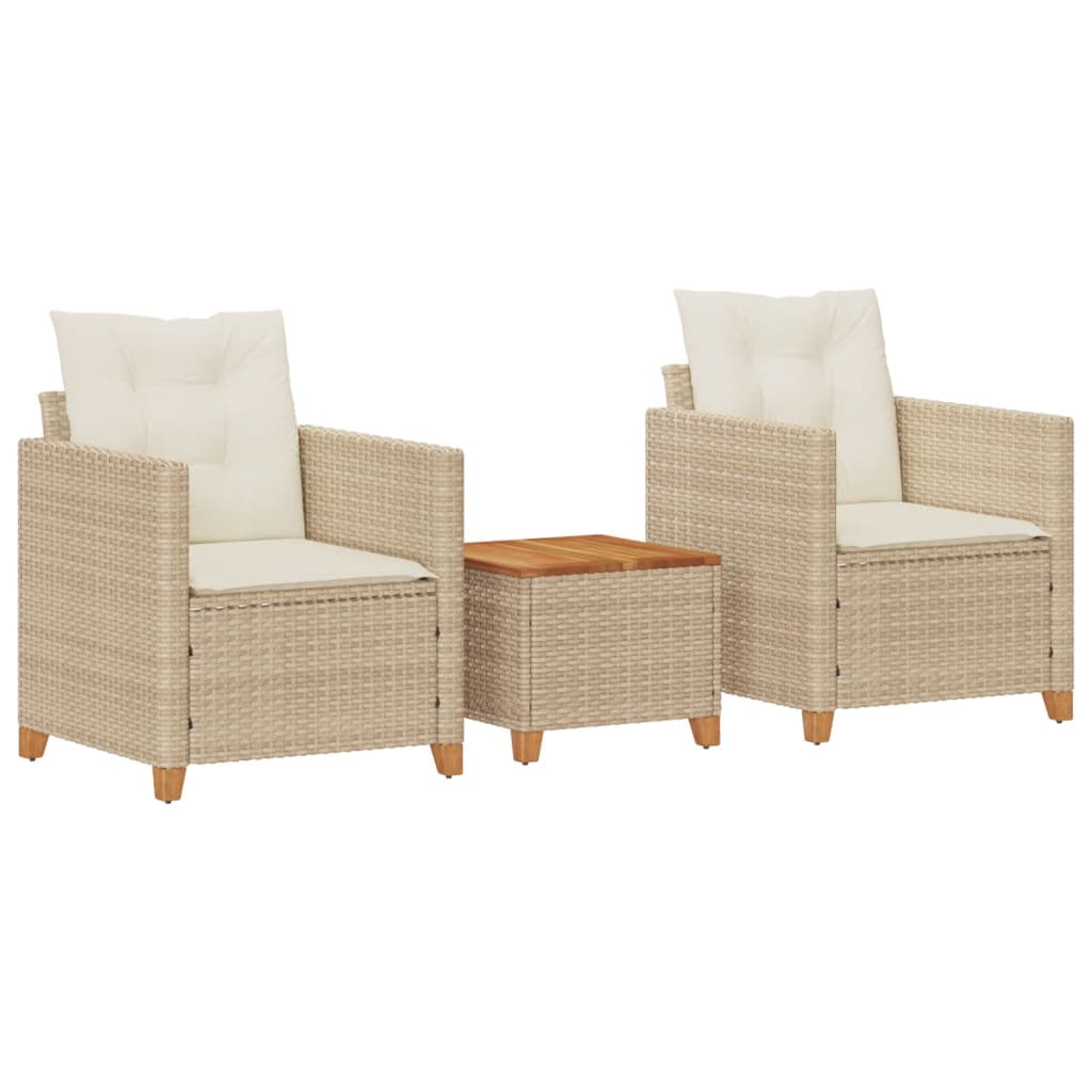 Set da Bistrò 3 pz con Cuscini Beige Polyrattan e Legno Acacia 366311