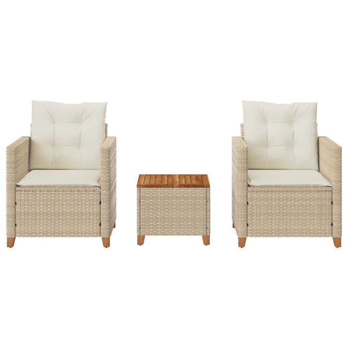 Set da Bistrò 3 pz con Cuscini Beige Polyrattan e Legno Acacia 366311