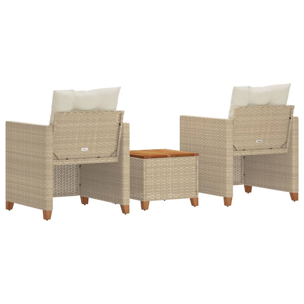 Set da Bistrò 3 pz con Cuscini Beige Polyrattan e Legno Acacia 366311