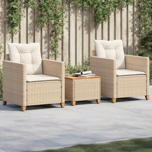 Set da Bistrò 3 pz con Cuscini Beige Polyrattan e Legno Acacia 366311