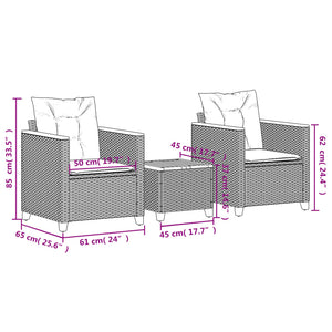 Set da Bistrò 3 pz con Cuscini Nero Polyrattan e Legno Acacia 366313