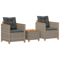 Set da Bistrò 3 pz con Cuscini Grigio Polyrattan e Legno Acacia 366314