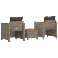 Set da Bistrò 3 pz con Cuscini Grigio Polyrattan e Legno Acacia 366314