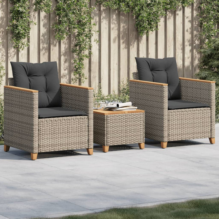 Set da Bistrò 3 pz con Cuscini Grigio Polyrattan e Legno Acacia 366314