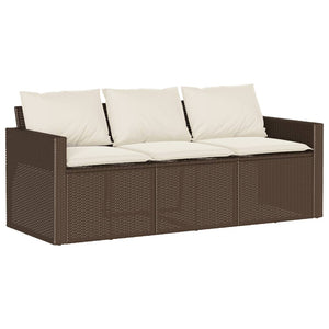 Divano da Giardino a 3 Posti con Cuscini in Polyrattan Marrone 366342