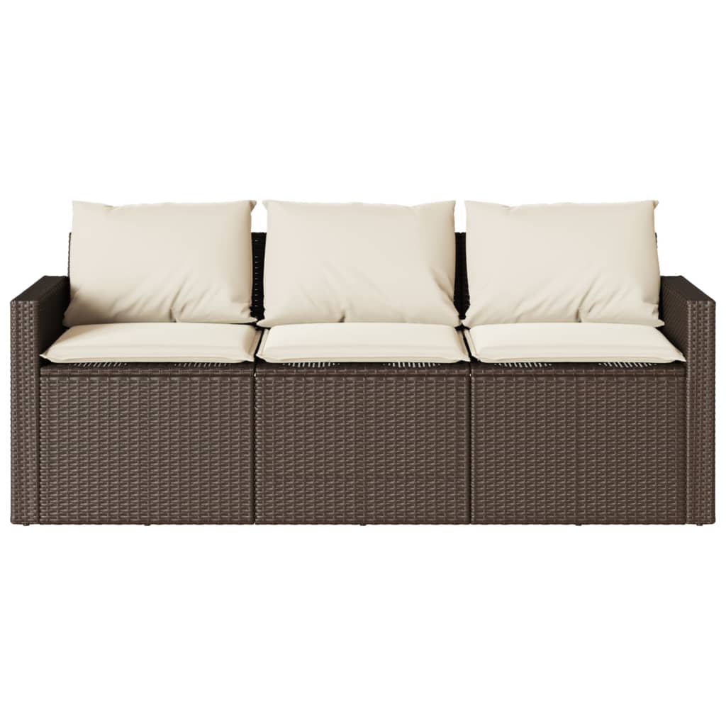 Divano da Giardino a 3 Posti con Cuscini in Polyrattan Marrone 366342