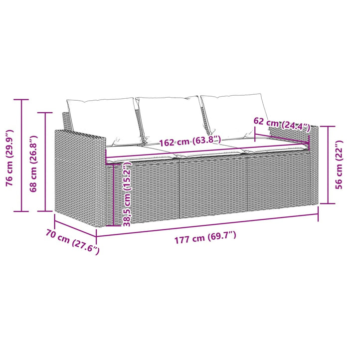 Divano da Giardino con Cuscini a 3 Posti Beige in Polyrattan 366345