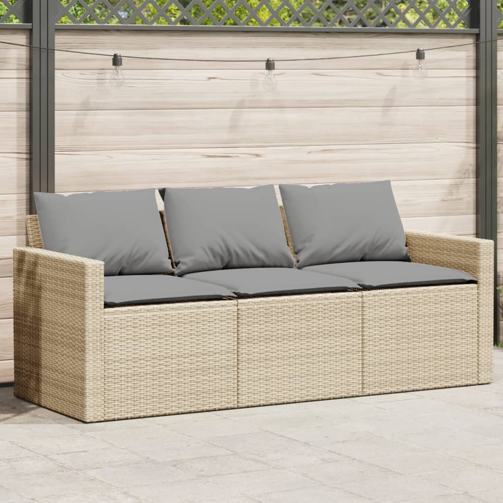 Divano da Giardino con Cuscini a 3 Posti Beige in Polyrattan 366345