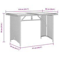 Tavolo Giardino Piano in Vetro Marrone 110x68x70 cm Polyrattan 366351