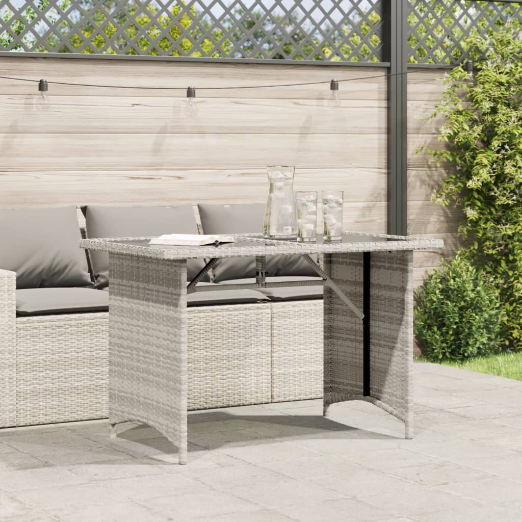 Tavolo Giardino Piano Vetro Grigio Chiaro 110x68x70 Polyrattan 366354