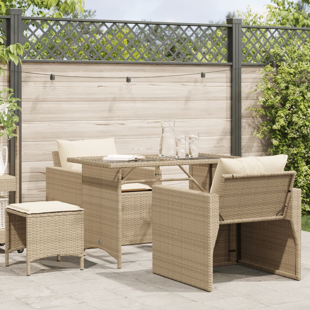 Set Divano da Giardino 4 pz con Cuscini Beige in Polyrattan 366362