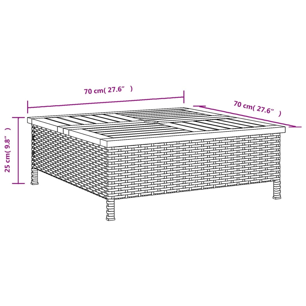 Copertura Base Ombrellone Nera 70x70x25 cm Polyrattan e Acacia 365952