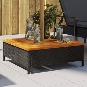 Copertura Base Ombrellone Nera 70x70x25 cm Polyrattan e Acacia 365952