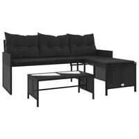 Divano da Giardino con Tavolo e Cuscini a L Nero in Polyrattancod mxl 113476