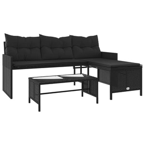 Divano da Giardino con Tavolo e Cuscini a L Nero in Polyrattancod mxl 113476