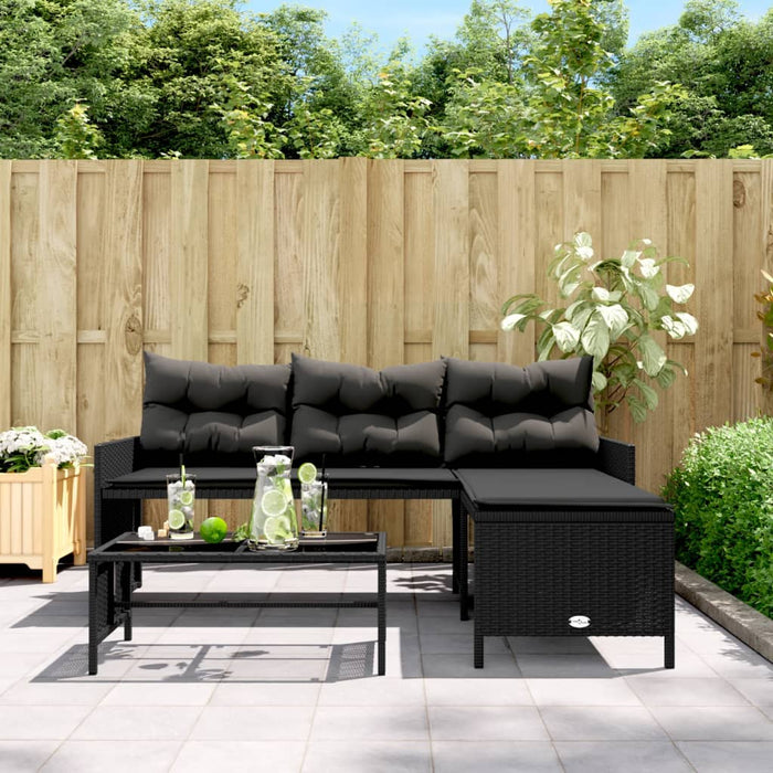 Divano da Giardino con Tavolo e Cuscini a L Nero in Polyrattancod mxl 113476