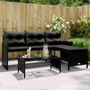 Divano da Giardino con Tavolo e Cuscini a L Nero in Polyrattancod mxl 113476