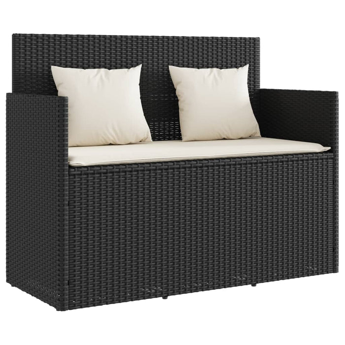 Panca da Giardino con Cuscini Nera in Polyrattan 365760