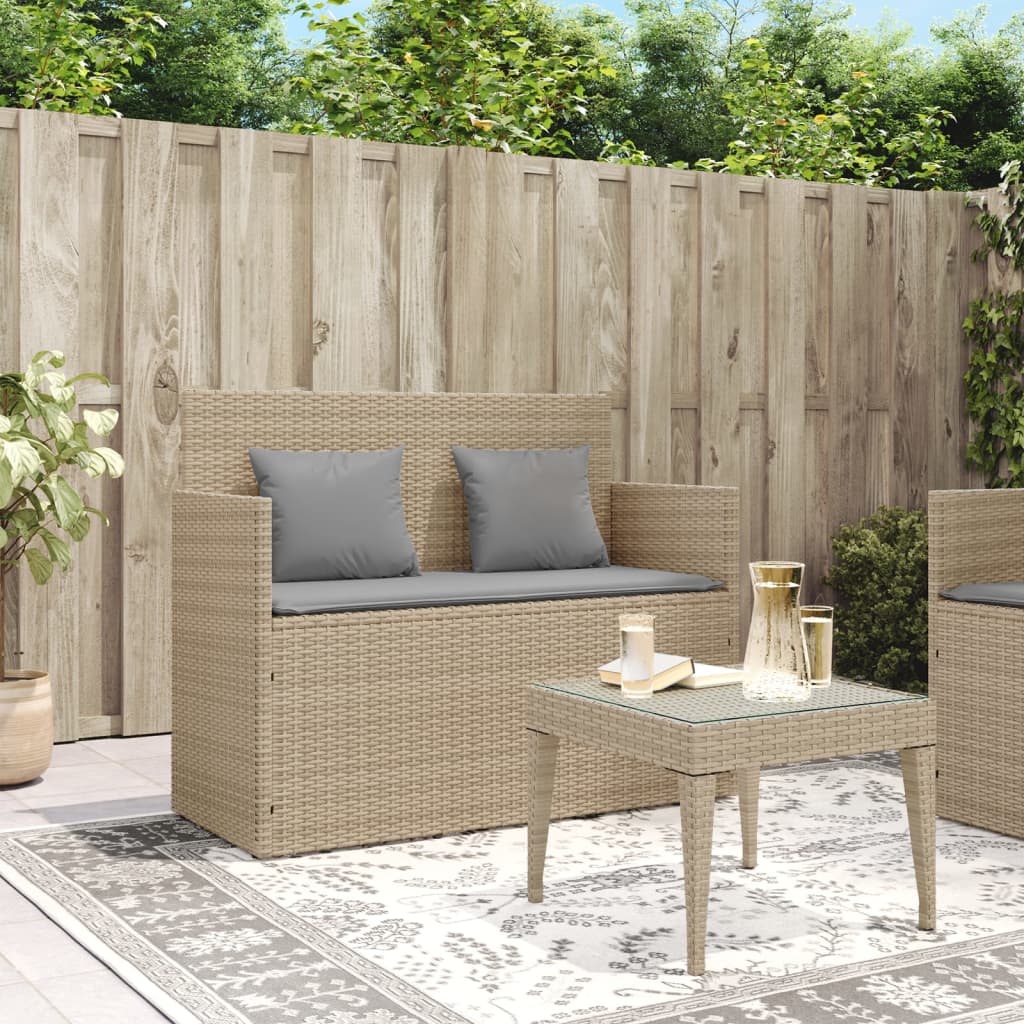 Panca da Giardino con Cuscini Beige in Polyrattan 365765