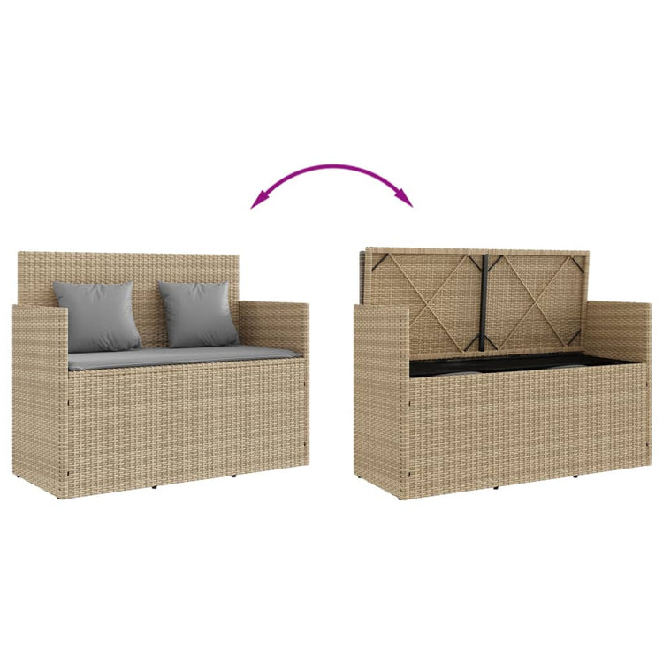 Panca da Giardino con Cuscini Beige in Polyrattan 365765