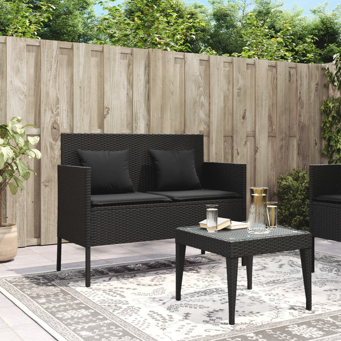 Panca da Giardino con Cuscini Nera in Polyrattan 365771