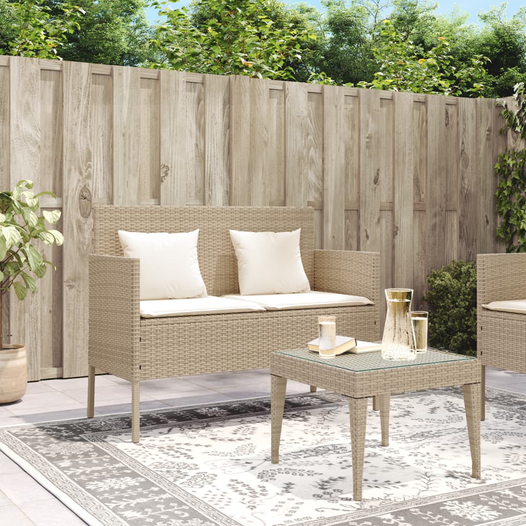 Panca da Giardino con Cuscini Beige in Polyrattan 365774