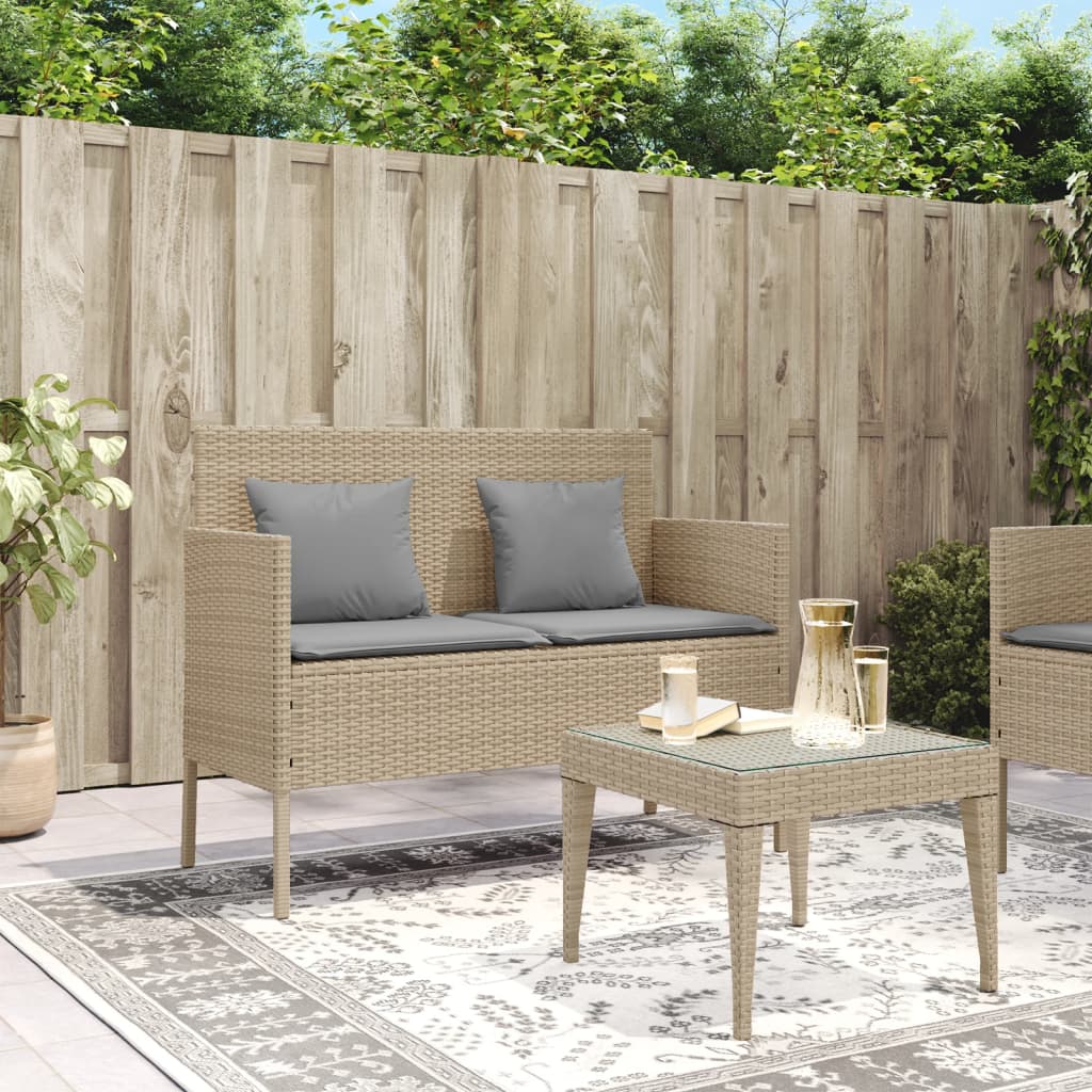 Panca da Giardino con Cuscini Beige in Polyrattan 365775