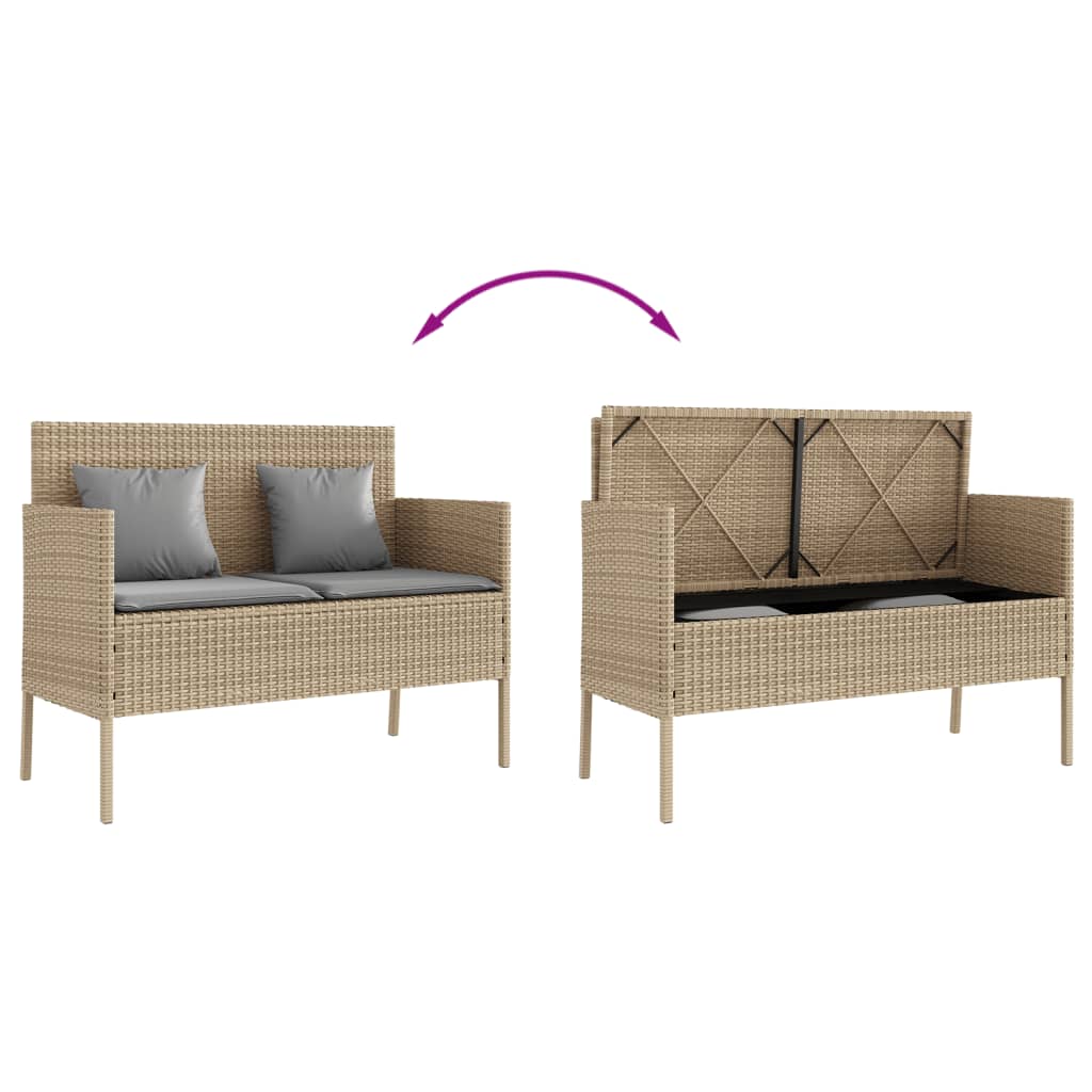 Panca da Giardino con Cuscini Beige in Polyrattan 365775