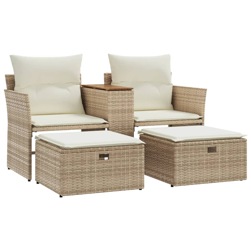 Divano da Giardino 2 Posti con Sgabelli Beige in Polyrattan 365805