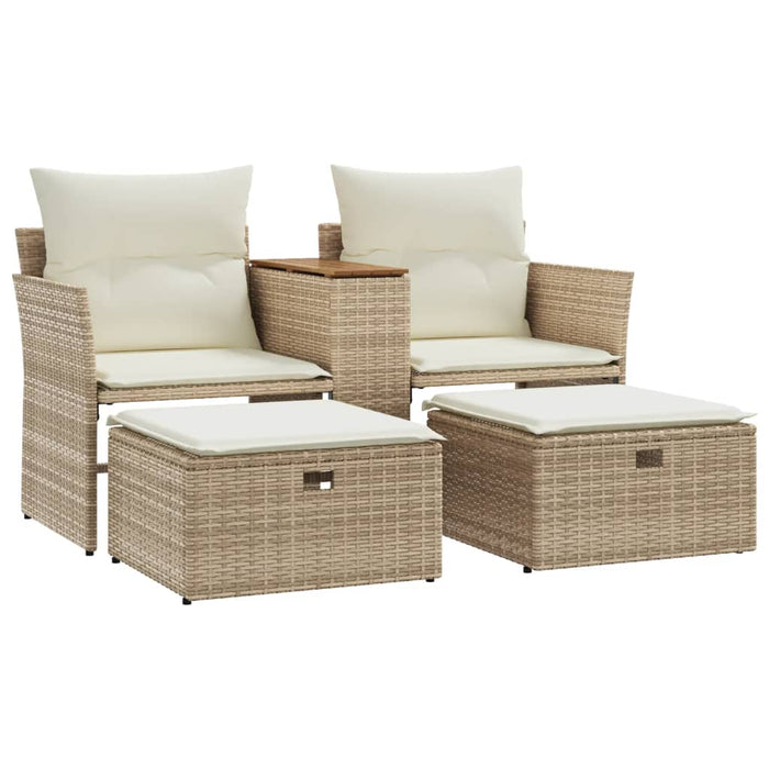 Divano da Giardino 2 Posti con Sgabelli Beige in Polyrattan 365805