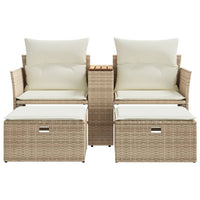 Divano da Giardino 2 Posti con Sgabelli Beige in Polyrattan 365805